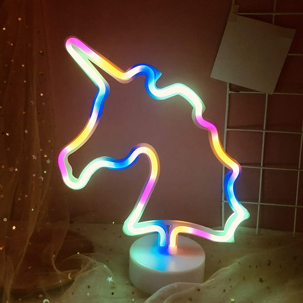 Lindo letrero de neón LED unicornio Lámpara colorida Noche de niñas  Decoración de la habitación de la noche Colorido UNICOREON Mesa de luz  Decoración de la niña para niños Regalo para cumpleaños