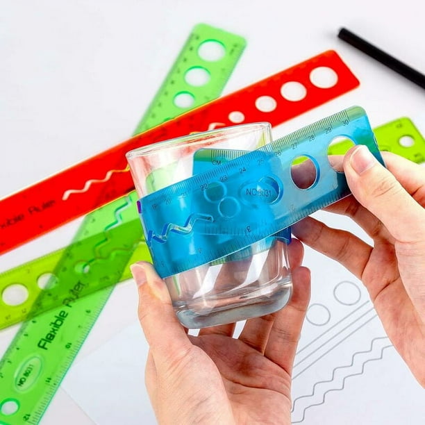 Juego de 20 reglas de plástico transparente flexible para taller, oficina,  escuela y hogar, rojo*5uds, amarillo*5uds, verde*5uds, azul*5uds, 30cm