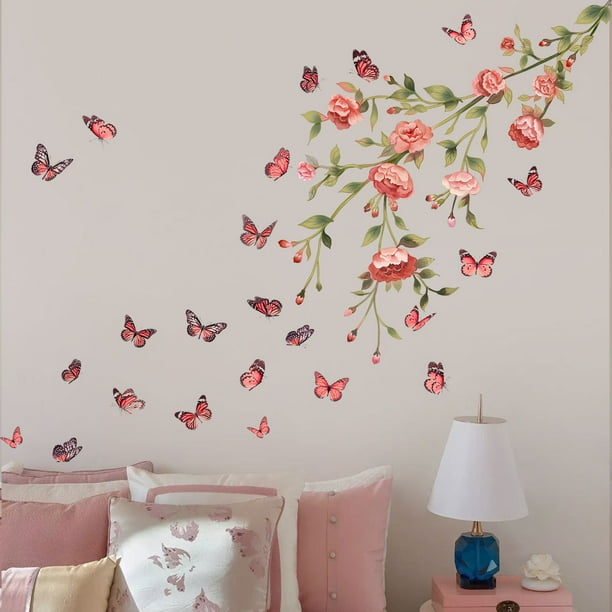 Calcomanías de pared, pegatina de zócalo de esquina de hierba de flores,  mariposas decorativas, zócalo Floral, decoración de pared, habitación de  niños, guardería, aula JM