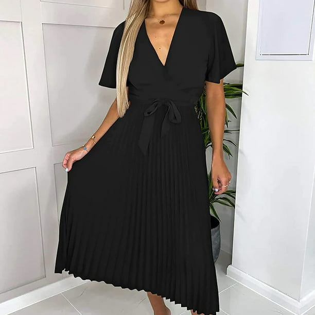 Vestido de mujer A Elegante vestido largo con cuello en V para cóctel de boda (Negro XL) FLhrweasw Para estrenar | Walmart en línea