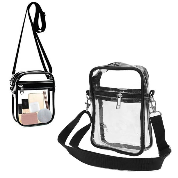 2 bolsos cruzados transparentes, impermeables, transparentes, con asa  superior, bolso transparente, Negro -, Suave