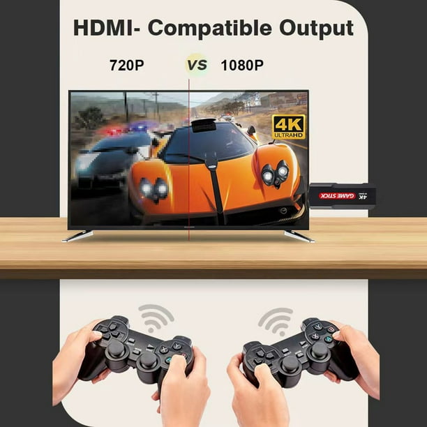 GD10 Retro Video Game Stick, consola de juegos de TV HDMI 4K con 64GB  30000+ juegos, 2.4G inalámbrico de doble gamepad, consola de juegos arcade  para