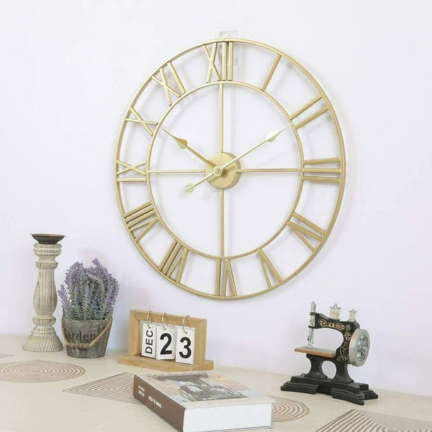 Reloj de pared grande de estilo vintage, redondo, de metal