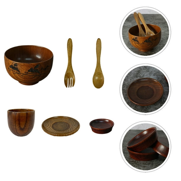YARDWE Juego de vajilla japonesa de 6 piezas | Juego de vajilla japonesa -  Cuenco, platillo, plato, taza, cuchara y palillos, tazas de té chino de