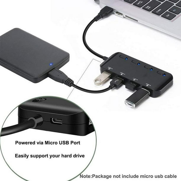 Concentrador USB 3.0 alimentado, divisor de 4 puertos tipo C Baoblaze  portátil