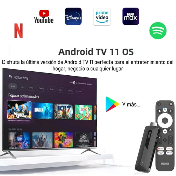 Android TV Stick 4K HDR, Convertidor a Smart TV 4GB RAM 32GB ROM, Asistente de Google y Chromecast incluido, Mecool KD3 Mecool KD3