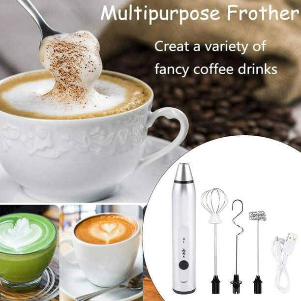 Espumador de leche recargable de mano eléctrico de espuma con batidor  inoxidable de 3 velocidades para café a prueba de balas, café con leche