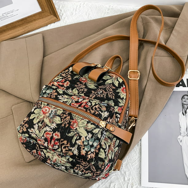 Missnine Mini mochila para mujer, mochila pequeña, bonita bolsa de libros  casual de lona para citas diarias, Marrón+ beige, Mochilas Daypack