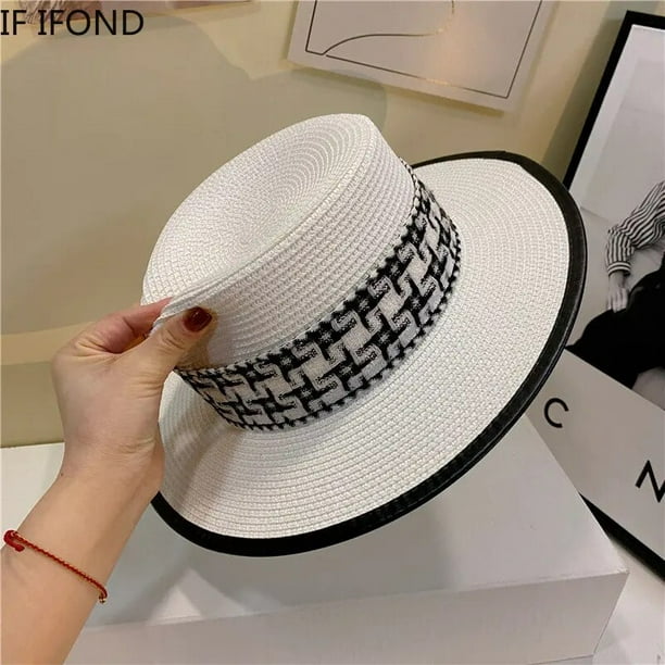 Sombreros planos de paja para mujer, sombrero de verano a la moda