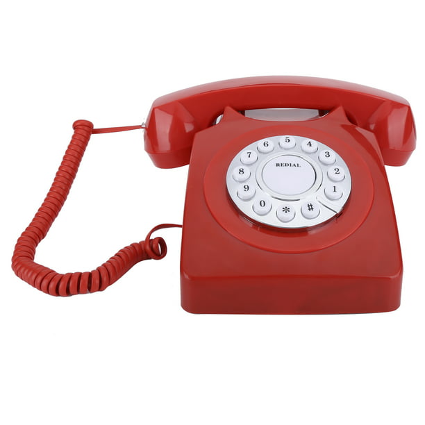 Teléfono Fijo Vintage con Dial de botón, Red, negro, plástico