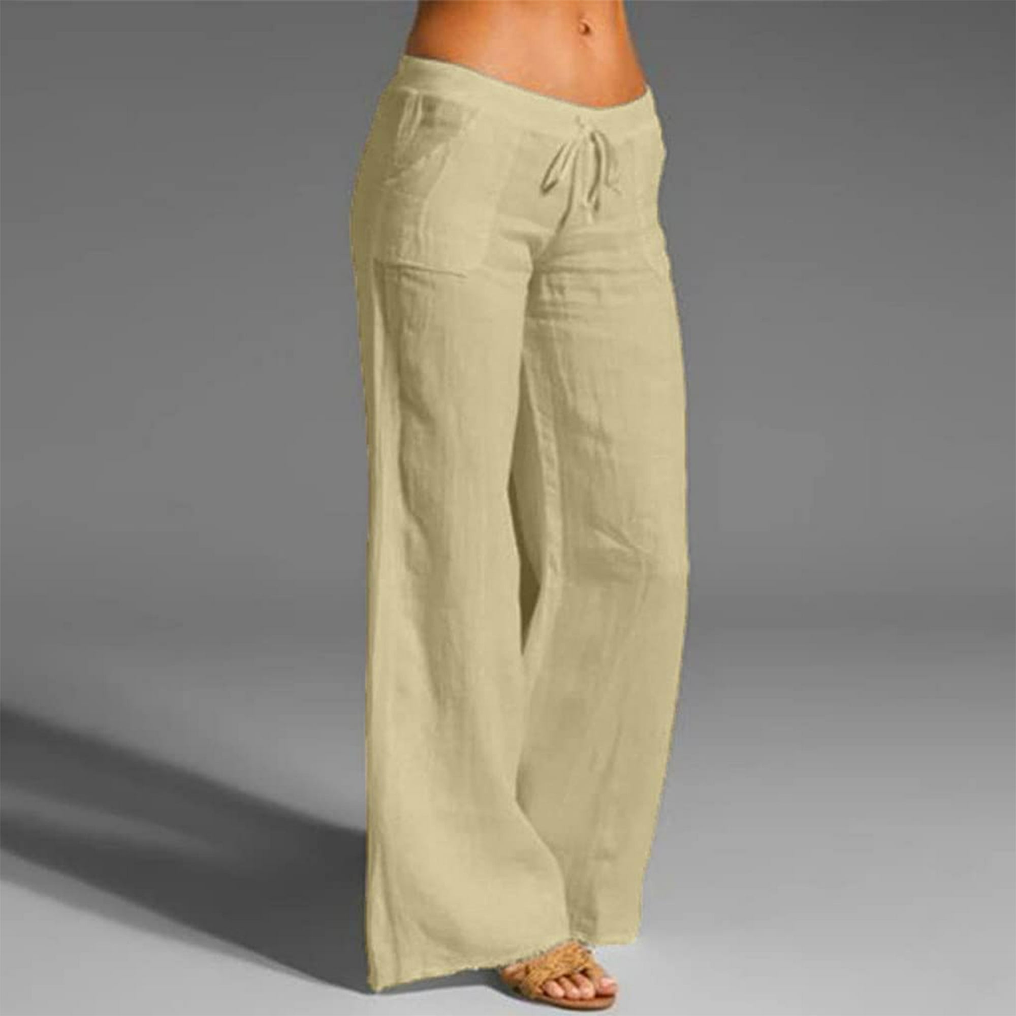 Pantalones Anchos Pantalones de pierna ancha para mujer Pantalones casuales  de cintura alta de algodón con bolsillos (Negro M) Cgtredaw Para estrenar
