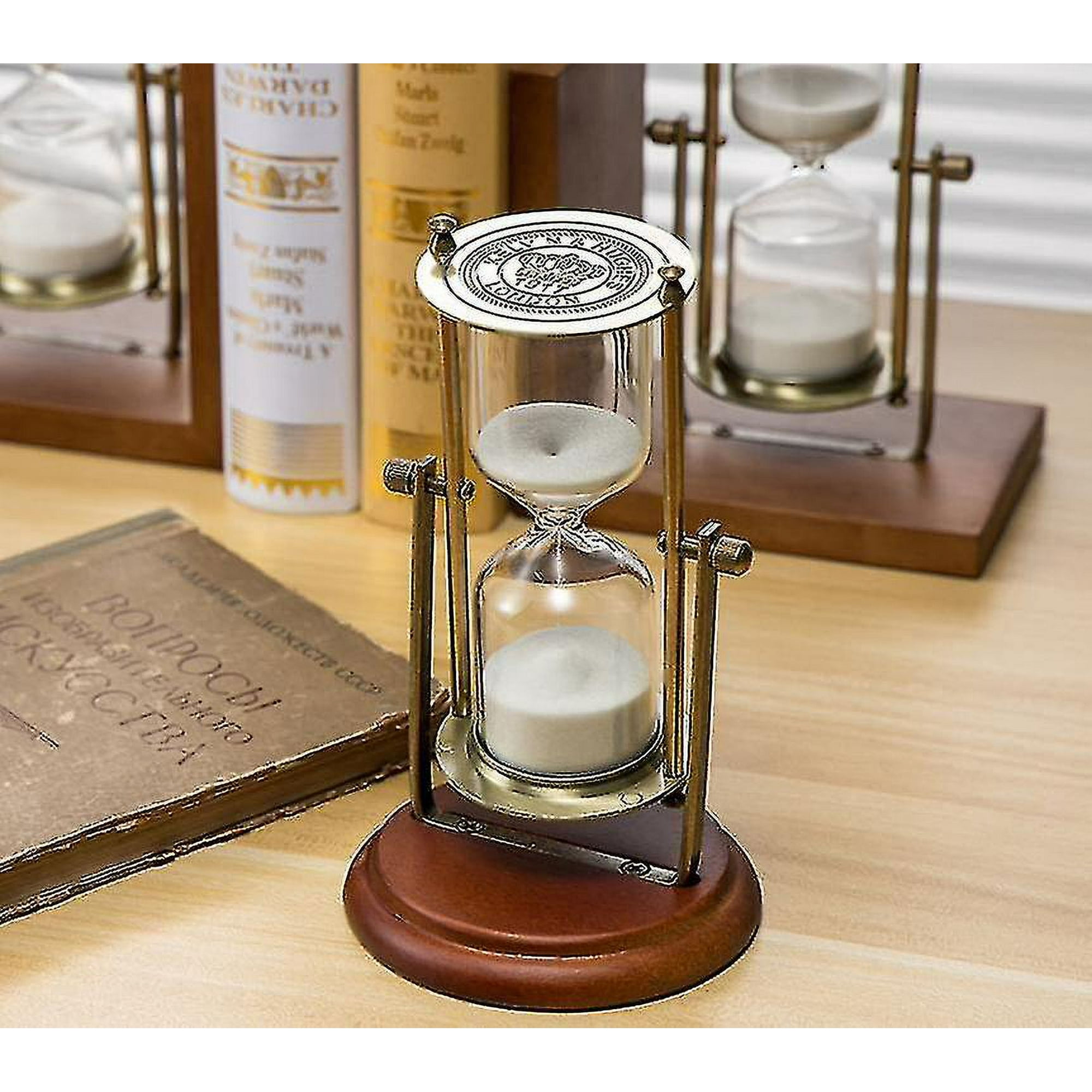 Reloj de arena vintage de latón, temporizador de 15, 30, 60 minutos. Reloj  de arena rotatorio de vidrio y metal para decoración.