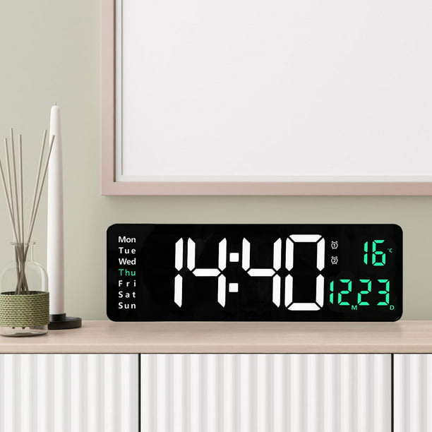 Reloj de pared Digital grande, pantalla de temperatura y humedad, alarmas  de hora, reloj de mesa, modos de visualización de fecha, reloj LED