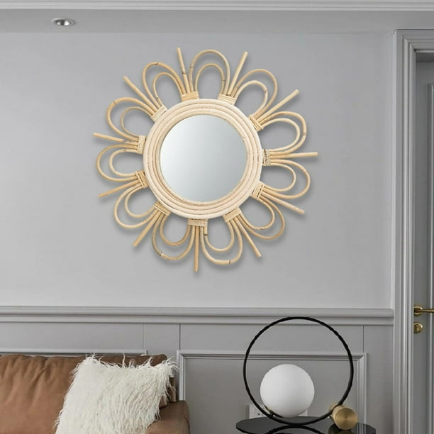 Espejo redondo rústico, espejo pequeño decorativo de pared para colgar en  la pared, marco de madera natural con borde lavado blanco para dormitorio