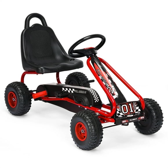 costway go kart de pedales para niños con 4 ruedas antideslizantes asiento envolvente y freno de mano rojo 92 x 50 x 53 cm costway modern