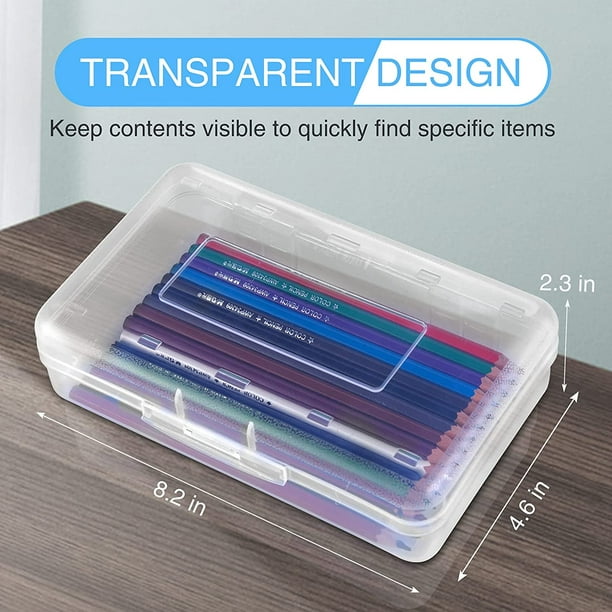 Caja de lápices de plástico, paquete de 4 cajas de lápices de plástico de  gran capacidad, cajas transparentes con tapa hermética a presión, diseño