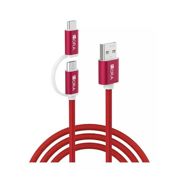 cable usb 1hora 1 metro 2 en 1 entrada tipo y salida tipo c carga rápida y reforzado 21a rojo