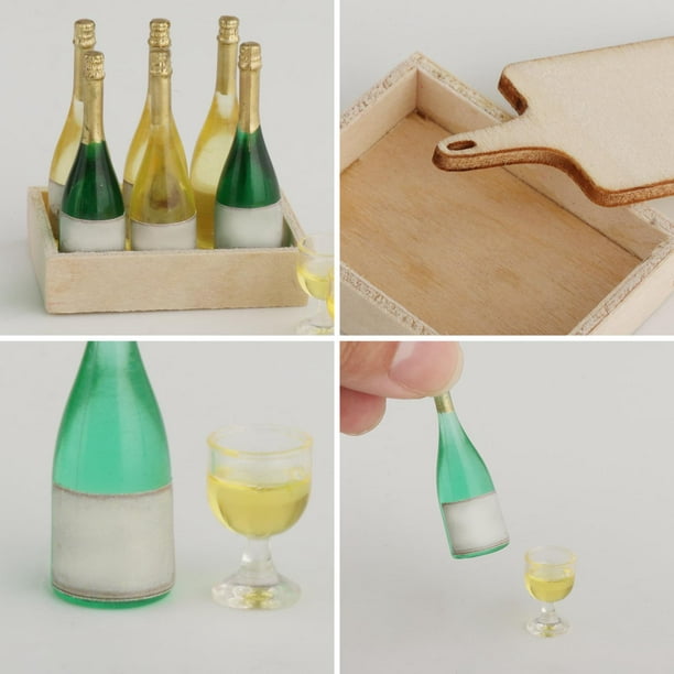 Minibotellas de Champán de Cristal para Casa de , 1:12, con Copas de  Cóctel, Juguete de Escritorio Hugo Botellas de vino en miniatura