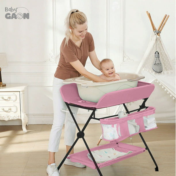 Cambiador De Pañales Para Bebé Plegable Portátil Ligero Color Rosa Baby  Gaon GNDC01