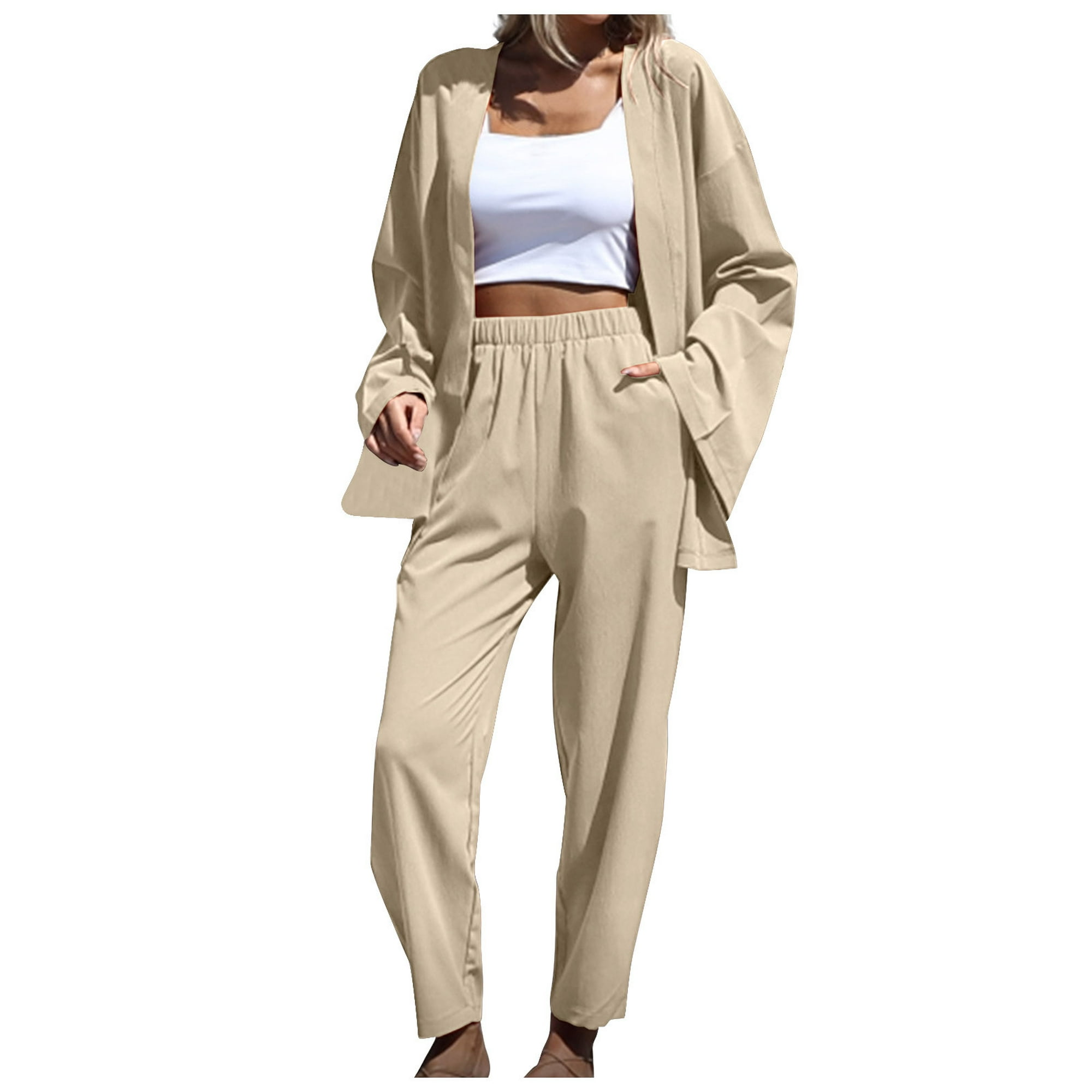 Puntoco Conjunto de pantalones y manga larga para mujer, elegante,  informal, con cuello en V y bolsi Puntoco Puntoco-4838