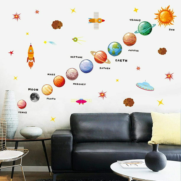 Murales de planetas, pegatinas de pared de planetas espaciales, decoración  de papel tapiz 3D, decoración de pared de arte de vinilo, adecuado para la  decoración de dormitorios de niñas y niños JAMW