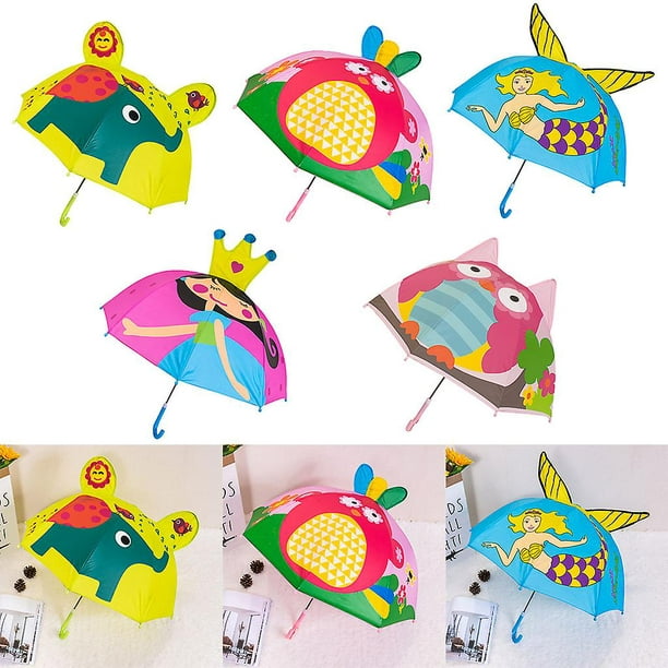  FAABND - Paraguas para niños, fácil de llevar en casa, lindo  paraguas de dibujos animados creativos con mango largo 3D en forma de oreja  para niños y niñas, adecuado para días
