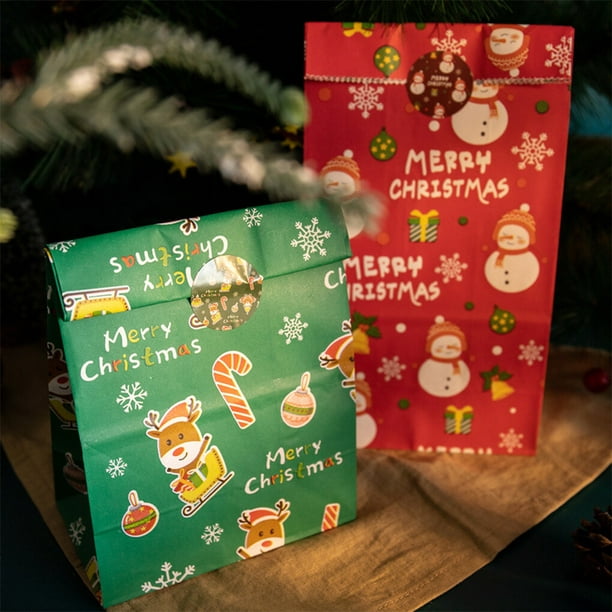 Bolsas de regalo de papel Kraft para Navidad, bolsitas de regalo de diseño  navideño, bolsas de papel para dulces de Navidad con 24 etiquetas adhesivas