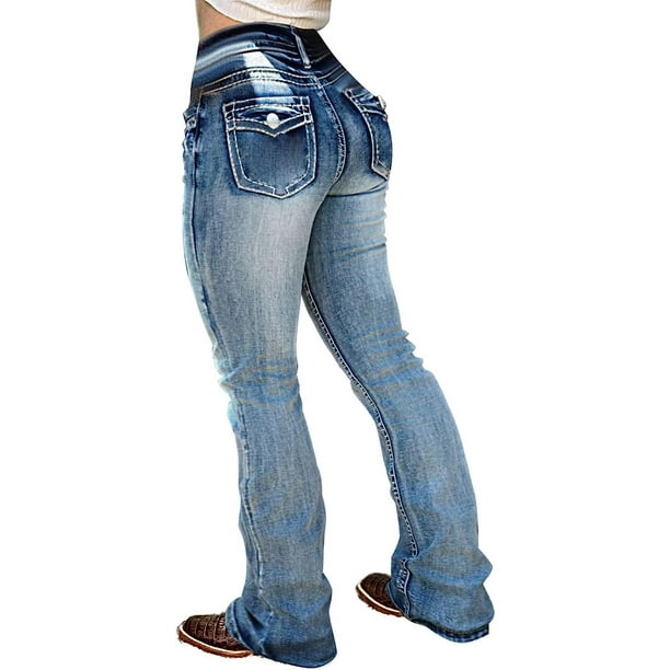 Pantalones vaqueros elásticos de cintura media para mujer con