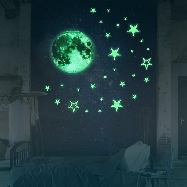 Pegatinas luminosas de 27 Uds. De estrellas y luna de 30cm que brillan en  la oscuridad, pegatinas fluorescentes para el hogar, decoración de  habitación de niños, Banban ZefeiWu 8390611581114