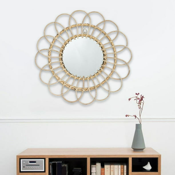 Espejo de pared de ratán, espejos redondos decoativos para sala de estar,  espejo colgante vintage para guardería, espejo decorativo tejido a mano  para