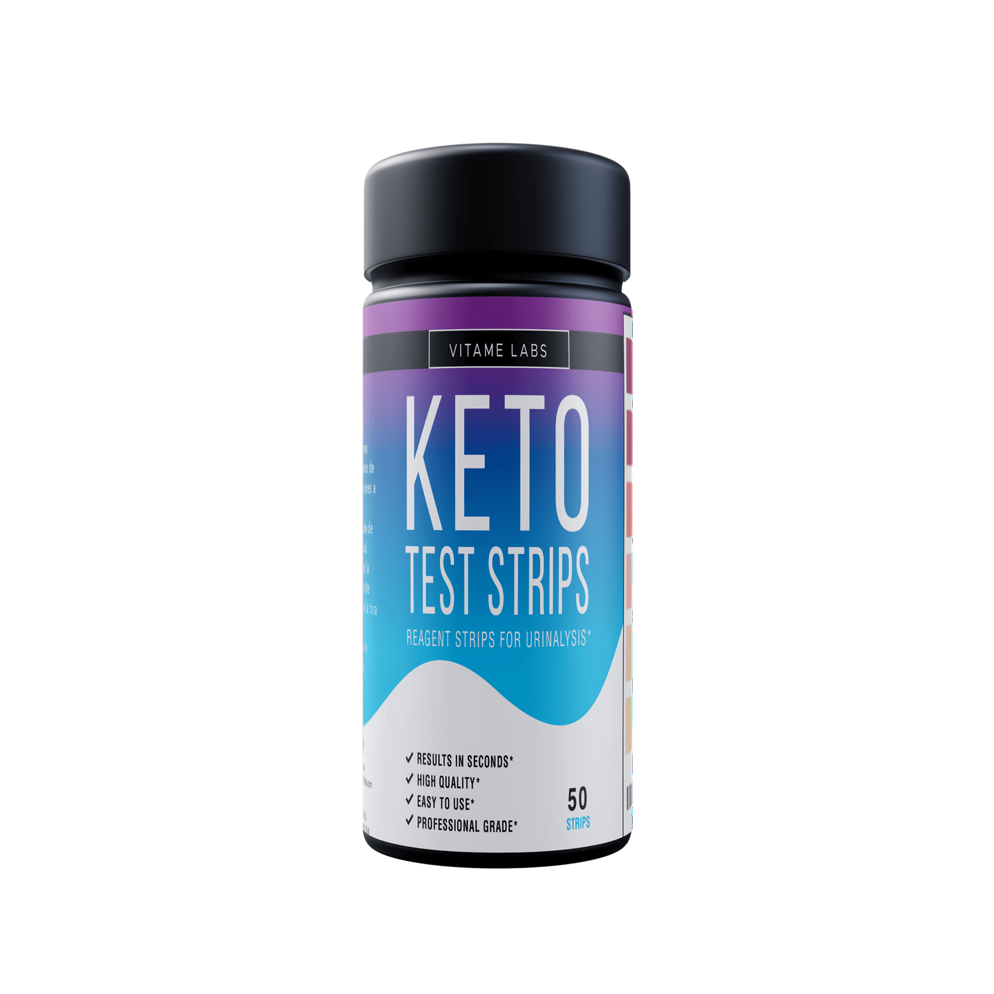 Keto Test Strips, Tiras Medidoras de Cetonas Vitame Labs 50 capsulas