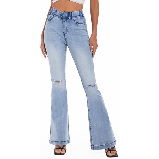  Jeans para mujer de cintura alta rasgados y ajustados