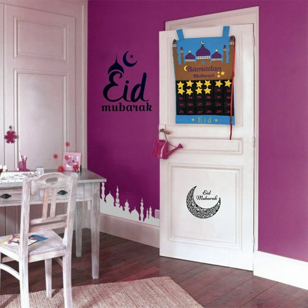 Calendario de ramadán de fieltro DIY Eid Mubarak con bolsillo para niños,  regalos, calendario de cuenta