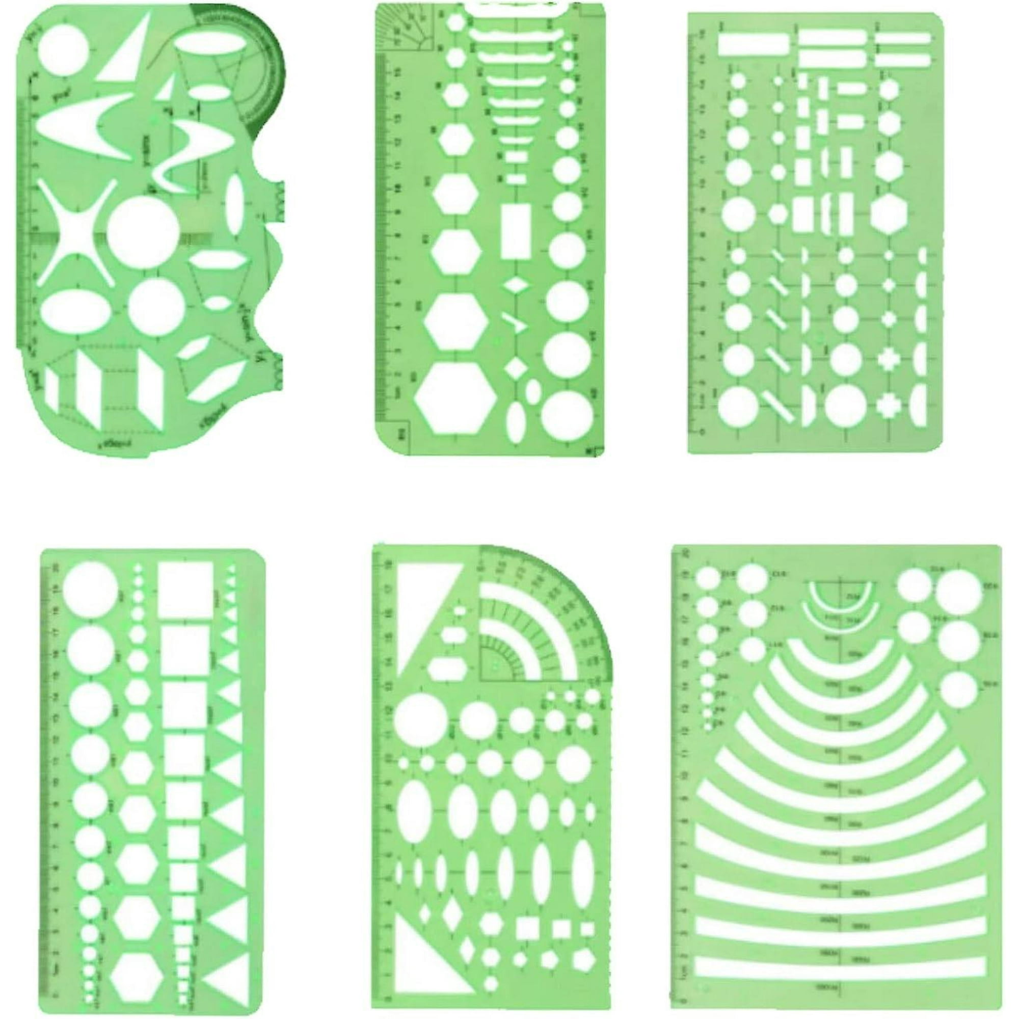 Plantilla circular y ovalada, paquete de 4 plantillas de medición de  plástico verde transparente, regla geométrica para oficina y escuela,  encofrados