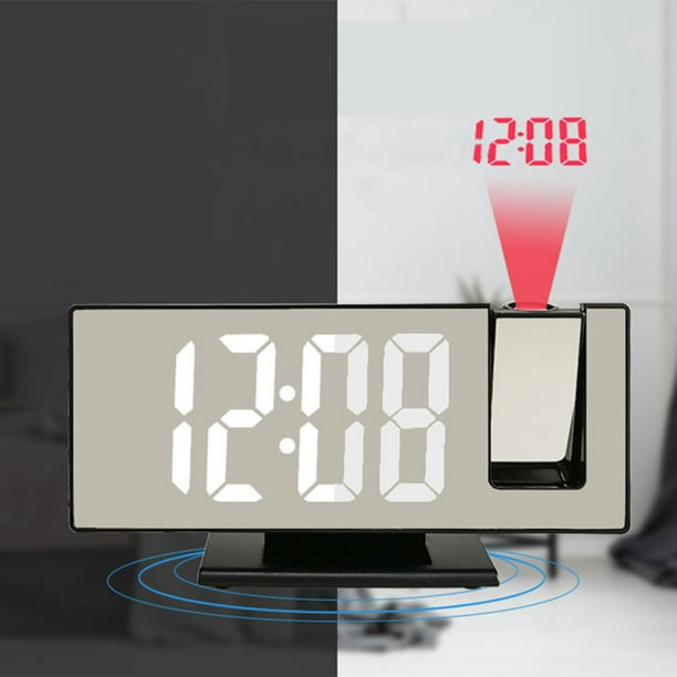 Reloj Despertador con Espejo LED Digital Electrónico USB Recargable Modo de  Atenuación Automática Proyector Pequeño Snooze 12/24H Configuración LCD Pa  Letra blanca negra Soledad Despertador digital