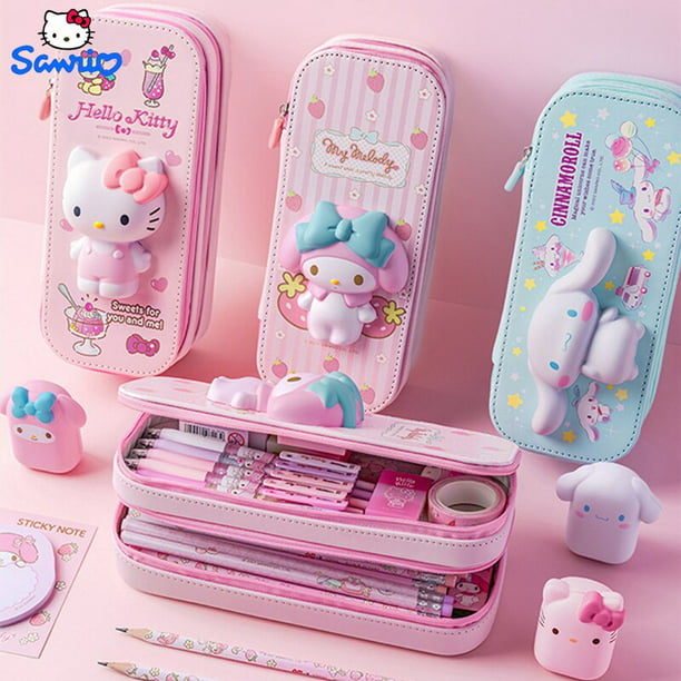 Bolsa de lápices de felpa de Hello Kitty para niñas, papelería Kawaii, gran  capacidad, caja de lápic Fivean unisex