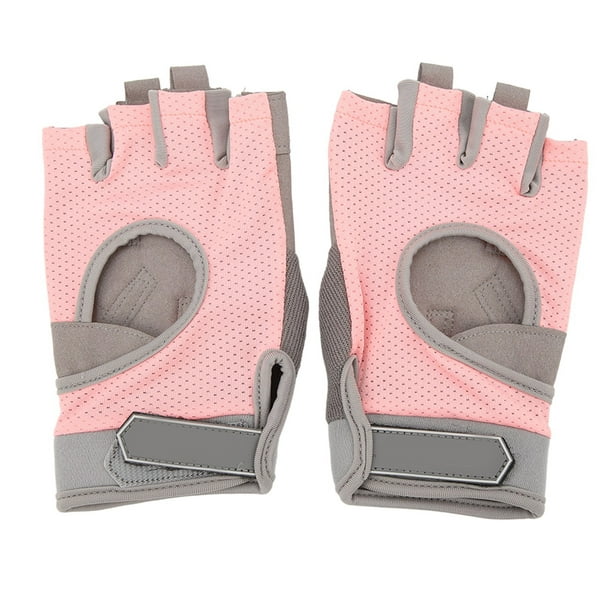 1 par de guantes de entrenamiento transpirables para mujer, levantamiento  de pesas, deporte, montar, medio dedo, antideslizante, resistente al  desgaste, equipo protector rosa S (para un ancho de