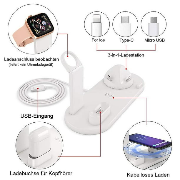 Estación de carga inalámbrica multidispositivo 4 en 1 para