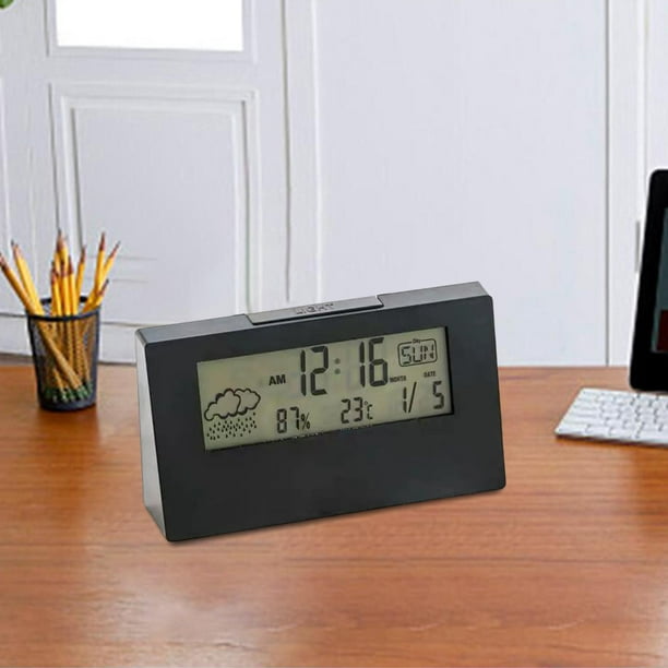 Reloj despertador digital de madera, pantalla LED grande, luz