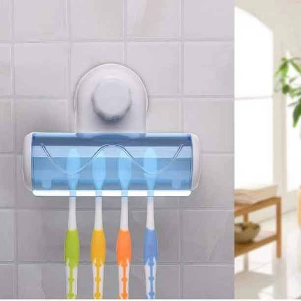 Soporte de cepillo de dientes de montaje en pared con 5 ranuras con  cubierta, organizador de almacenamiento de cepillo de dientes autoadhesivo  para ducha, colgador de cepillo de dientes para baño
