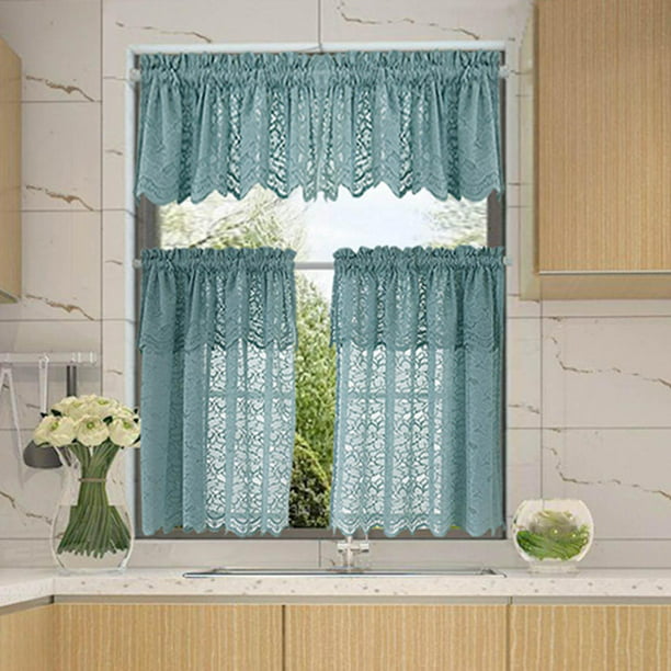  RPFF Cortinas de cocina para ventanas, frescas y simples,  cortinas opacas para dormitorio, cafetería, cortinas de baño de algodón,  cortinas de ventana azul para cocina, baño o cualquier ventana pequeña 