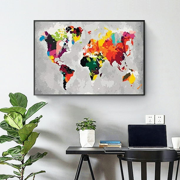Cuadros Decorativos 50x40cm mapa del mundo pintura por números DIY lienzo  cuadro pintado a mano decoración del hogar DQrwqpou Nuevos Originales