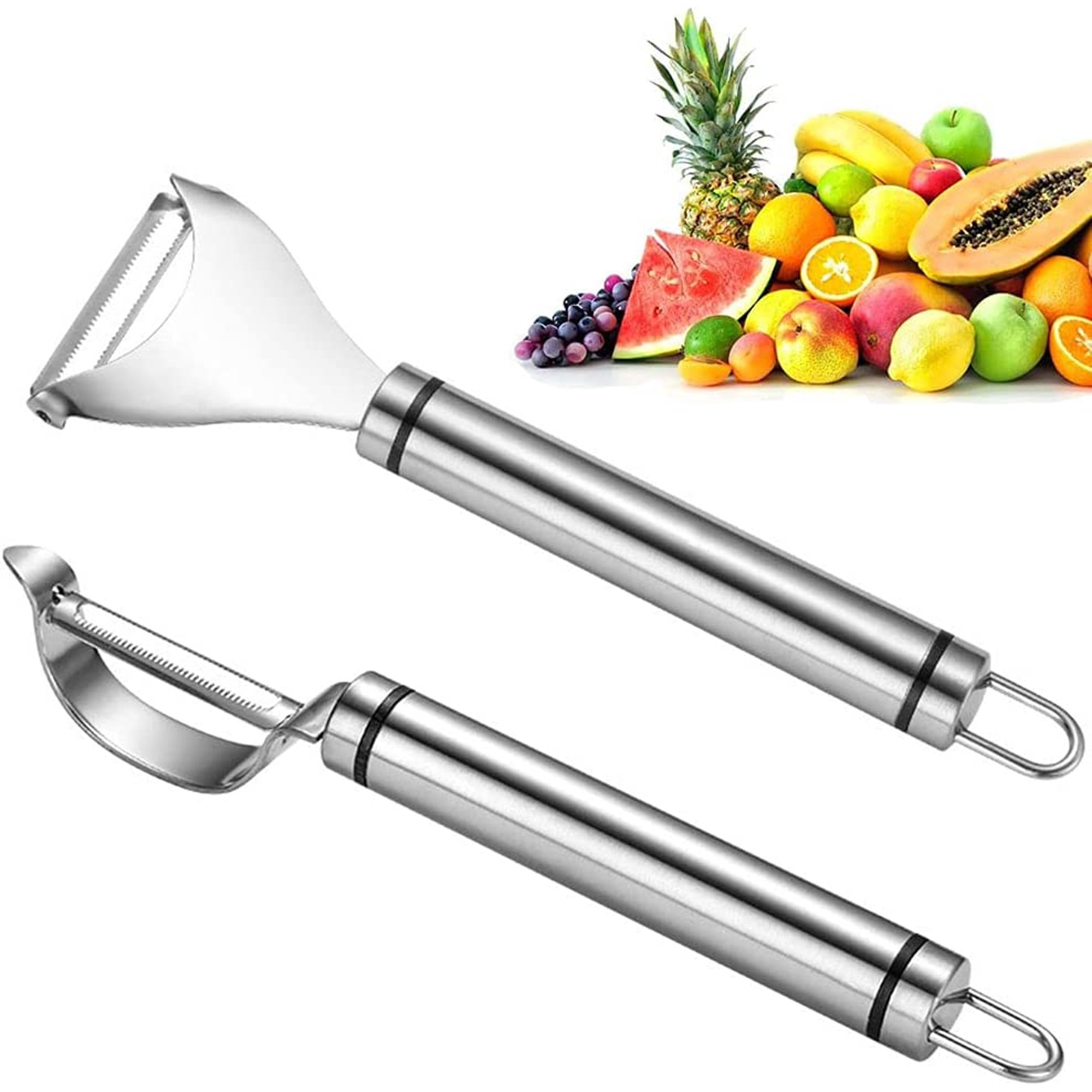 2 peladores, pelador de frutas multifuncional de acero inoxidable