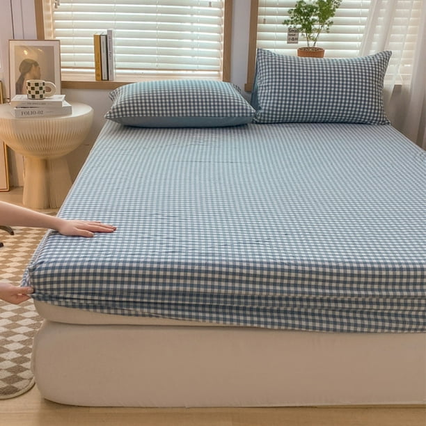  Comfy - Sábana bajera ajustable 100% algodón con elástico en  todo alrededor, 5.9 in de profundidad, sábana para cama doble, matrimonial,  Queen, Super King (color azul B, tamaño: 90 x 200 +