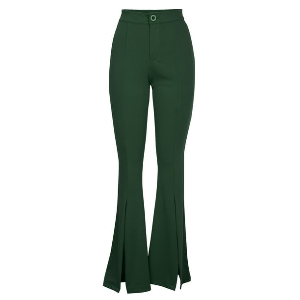 Pantalones de Pierna Ancha Para Mujer, Informales, Sólidos, Elegantes, de  Cintura Alta, Pantalones Acampanados, Pantalones Con Cremallera Odeerbi