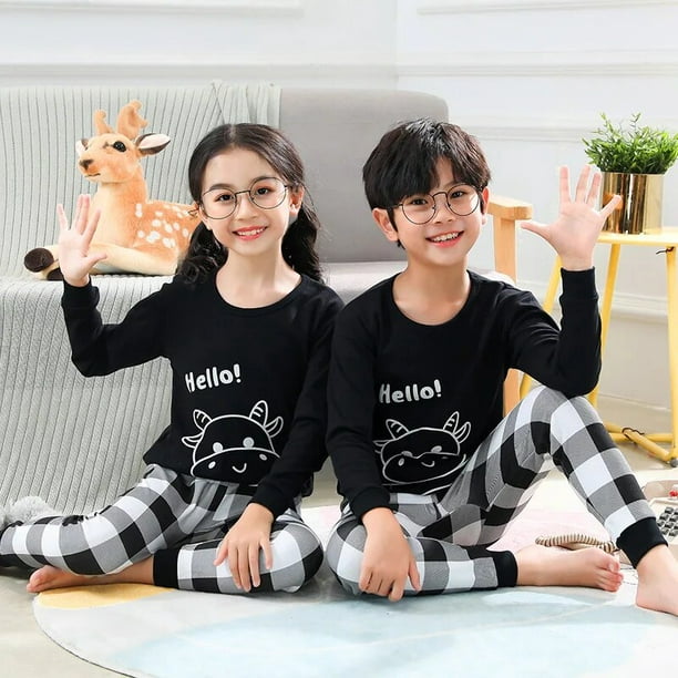 Conjuntos de pijamas de algodón para niños y niñas, traje de manga