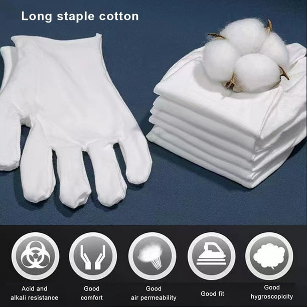 Sonducket 12 pares de guantes de algodón blanco para hombre, manopla de  trabajo , guante para el cuidado de la piel para inspección, joyería,  guantes y mitones grueso XL Sonducket
