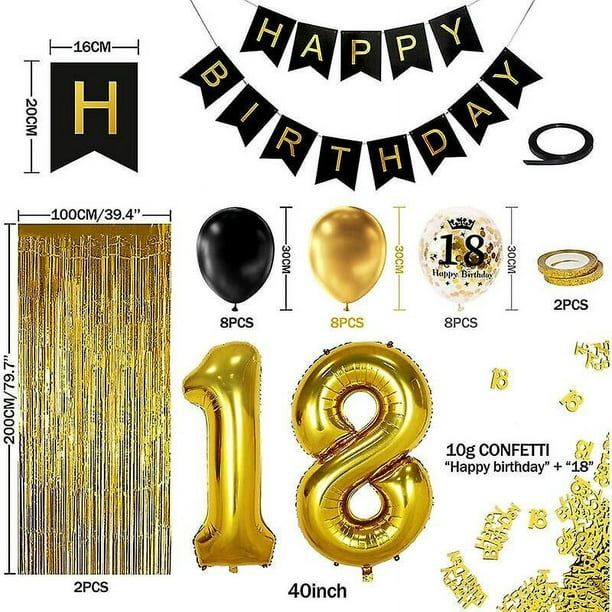 18 Años Deco Cumpleaños Oro Negro, Pancarta De Feliz Cumpleaños, Globo De  Helio Números 18 Xxl, Cort YONGSHENG
