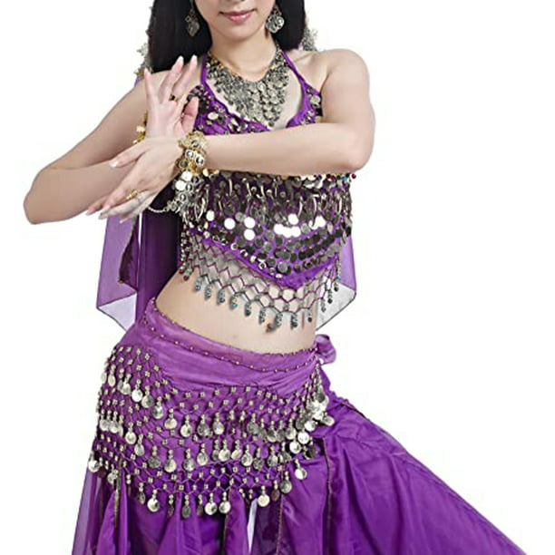  WAYDA Bufanda de cadera para Danza del Vientre, bufanda de danza  del vientre para mujer, con 128 monedas color Oro, faldas para danza del  vientre, zumba o clase de yoga 