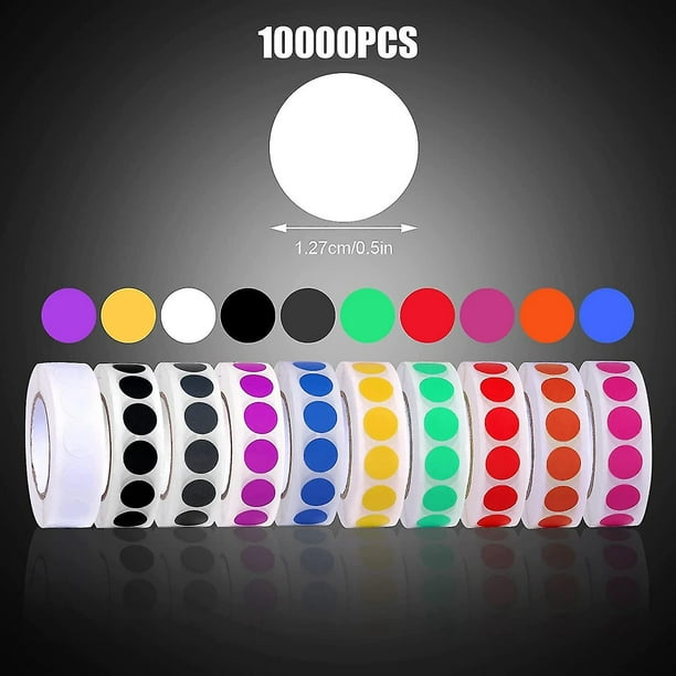 Pegatinas redondas de puntos de colores, 10 rollos de pegatinas de puntos  de colores surtidos, rollo de etiquetas de codificación de 1/2 pulgada (100